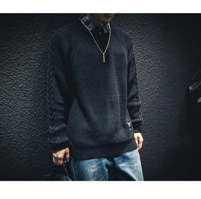 Bonsir Fashion Sweaters Men Autumn Solid Patch Sweater Japanese Slim Fit Men Street Wear Mens Clothes Knitted Jumpers Men Pullovers