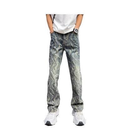 sanyamk Jacquard Jeans Men Women American Style Old Washed Jeans Retro  Fashion Trend Pants Baggy Hip Hop Streetwear slim fit Denim pant