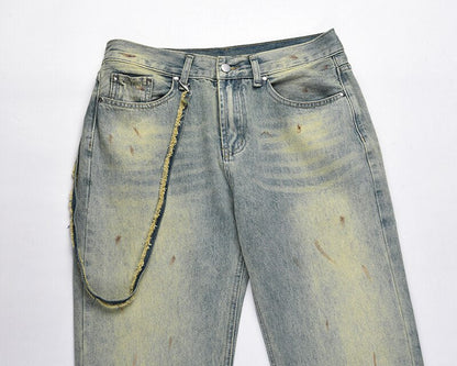 sanyamk High Street Hand Painted Distressed Washed Design Patchowrk Mens Jeans Pants Stragiht Streetwear Ripped Casual Denim Trousers