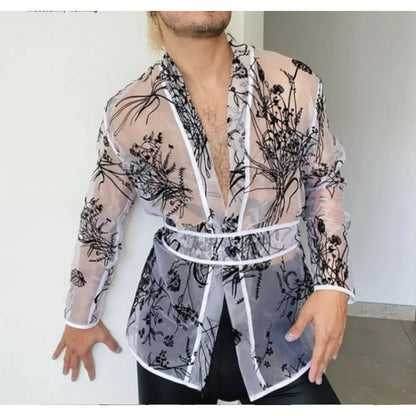 sanyamk Mens Lace Mesh Shirts Role Play Cos Men's Lingerie Homewear