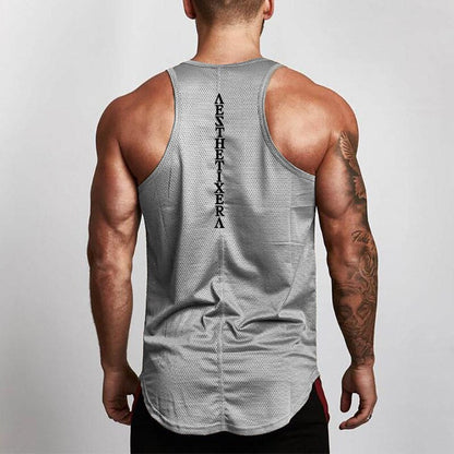 sanyamk Mens Fitness Mesh Tank Tops Gym Clothing Bodybuilding Workout Cotton Sleeveless Vest Male Casual Breathable Fashion Undershirt