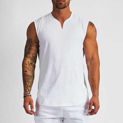 sanyamk Plain Cotton V-neck Fitness Tank Top Men Summer Muscle Vest Gym Clothing Bodybuilding Sleeveless Shirt Workout Sports Singlets