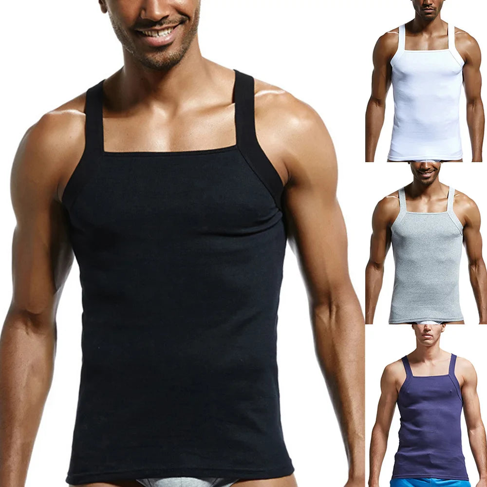 sanyamk Mens Undershirt Plain Heavy Weigh Tank Tops Sleeveless Male Bodyshaper  Square Cut Sports Muscle Gym Wrestling Fitness T-Shirts