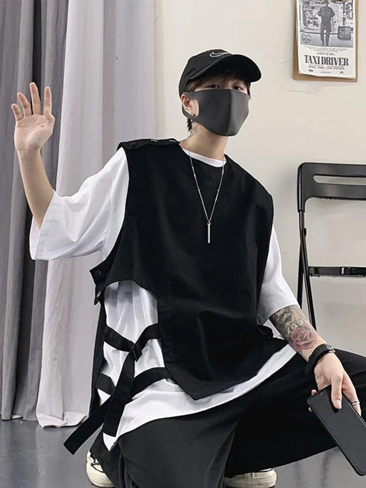 sanyamk  -  Techwear Vest Men's T-shirt with Short Sleeves T-shirts Black Sleeveless Vest Men Coat Summer Streetwear Hip Hop