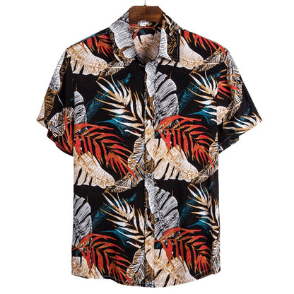 sanyamk Men's Hawaiian Polyester Summer Short Sleeve Shirt Tropical Leaf 3D Pattern Printing Beach Male Shirts Casual Blouse For Men 5xl