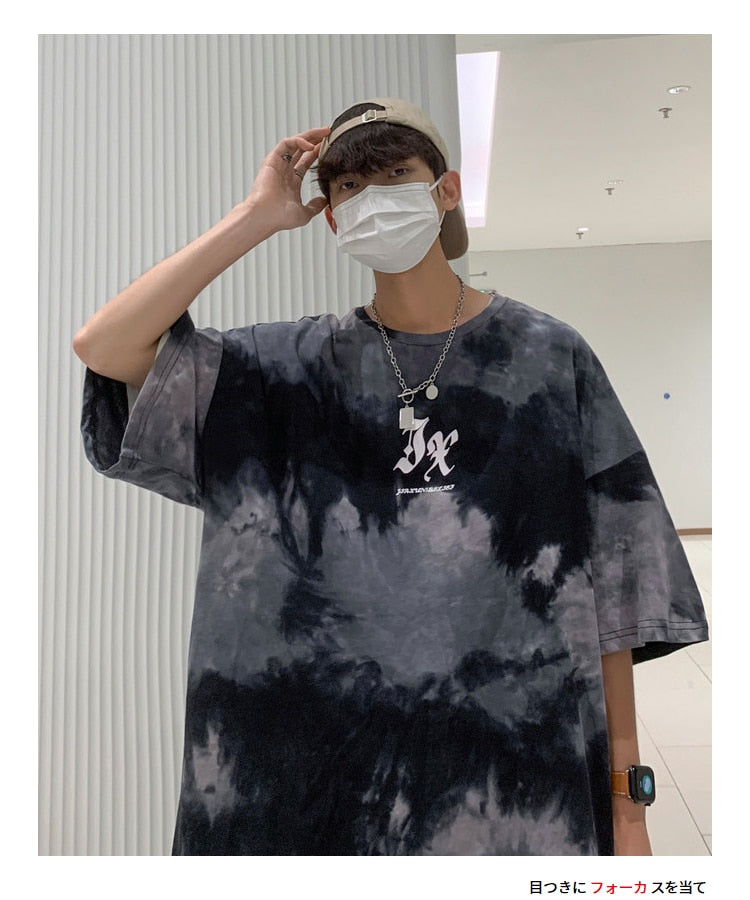 Bonsir Men Summer New Hot Hip Hop Streetwear Fashion T-Shirts Cotton Oversized Top Tees Mens Casual Tie-Dye O-Neck Short Sleeve T Shirt