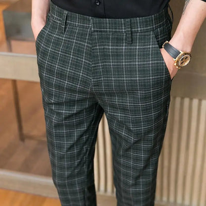 sanyamk Spring Business Casual Pants Korean Version Nine Pants Fashion Man Plaid Trousers Men High-Quality Social Slim Suit Pants