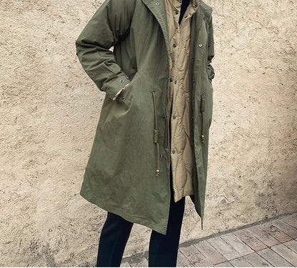 sanyamk Men's Winter Coat Faux Two-piece Standard Collar Regular Fit Japan Korean Casual Business Style Vintage Down Parka