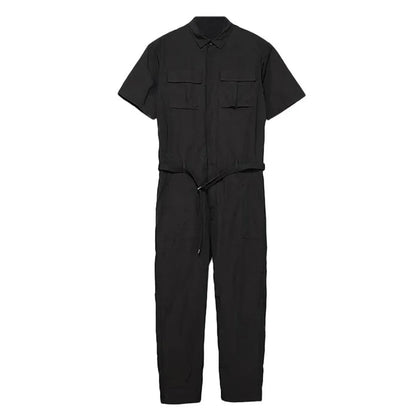 sanyamk Men's Work Jumpsuits Autumn New American British Fashion Men's Trend Fashion Solid Color Slim All-In-One Low-End Jumpsuits