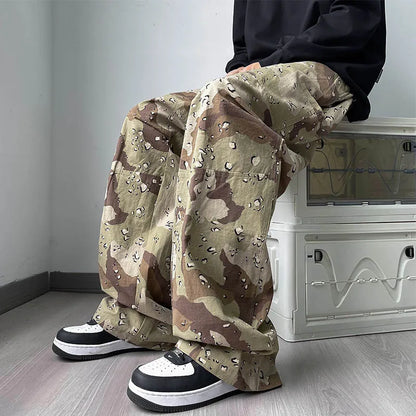 sanyamk Japanese Retro Camouflage Pants Men's Casual Loose Straight High Street Handsome Pant Men Bottom Trousers Male Clothes