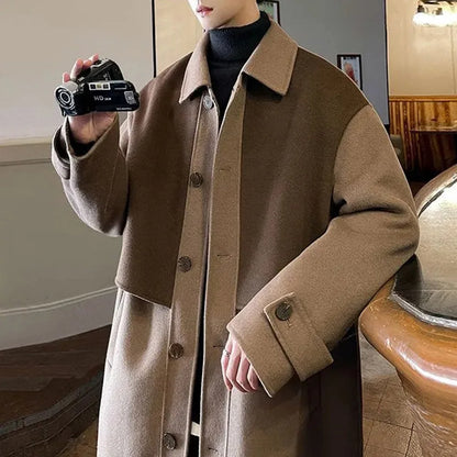 sanyamk Mens Trench Coat Contrast Business Casual Cape Coat Autumn Streetwear Fashion Korean Commuter Long Coat Men'S Clothing 2024