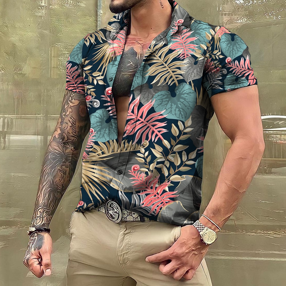 sanyamk Shirts And Blouses Hawaiian Men's Shirt Tropical 3D Print Casual Beach Short Sleeve Tops Oversized Tees Man Clothing Camisa