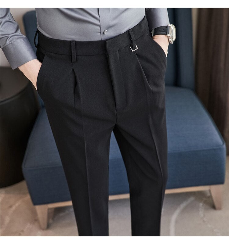 sanyamk Autumn Winter Thickening Business Dress Pants Men Elastic Slim Fit Suit Pants Solid Color Casual Office Social Trousers