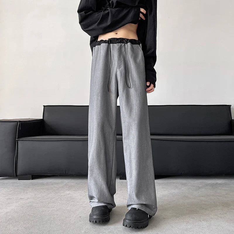 sanyamk Suit Pants Men Fashion Society Mens Dress Trousers Korean Loose Wide Leg Pants Mens Solid Color Straight Casual Pants