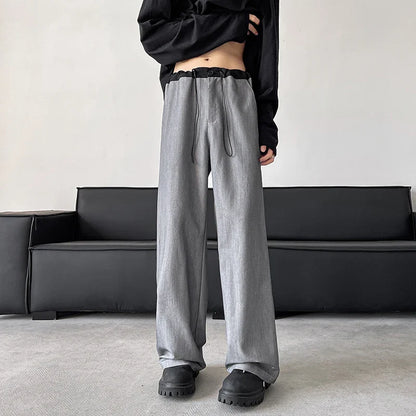 sanyamk Suit Pants Men Fashion Society Mens Dress Trousers Korean Loose Wide Leg Pants Mens Solid Color Straight Casual Pants