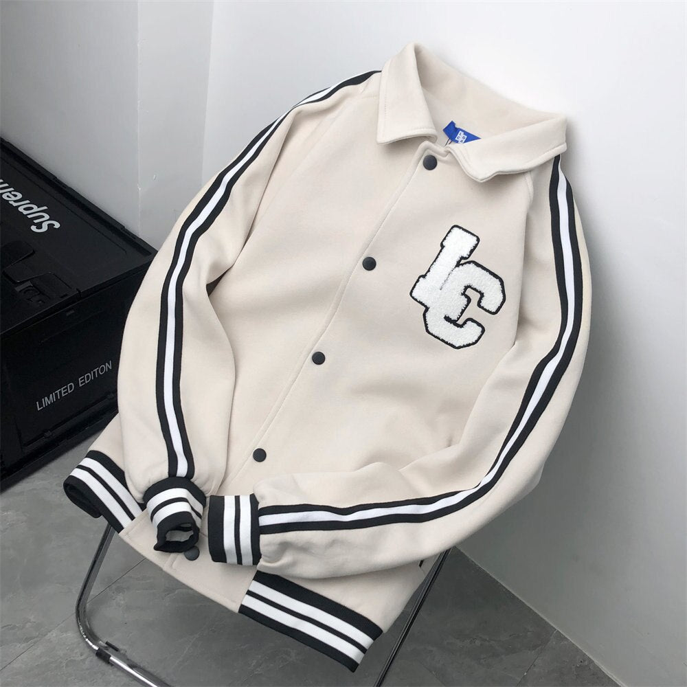 Bonsir Baseball Jackets For Men Cotton Striped Embroidery Turn-down Collar Men's Clothing Spring Harajuku Streetwear Casual Male