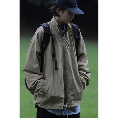 sanyamk Nobodyknows Japanese Retro Stand Collar Jacket Simple Outdoor Solid Casual Loose Unisex Jacket Functional Pocket Military Coats