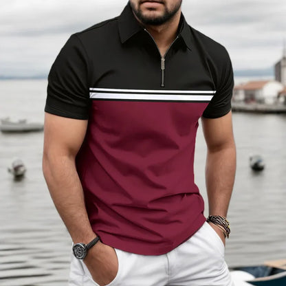 sanyamk Summer Men's Casual Short-Sleeved Polo Shirt Office Fashion Rowan Collar T-Shirt Men's Breathable Polo-Shirt Men's Clothing