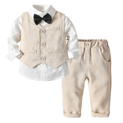sanyamk Boy Suit Dress Long Sleeve Shirt Vest Trousers Gentleman Bow Tie Gentleman Suit Four Piece Set Of Boy Treasure