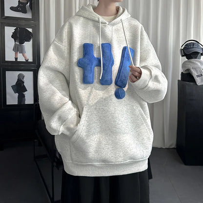 sanyamk  -  American Style Men's Hoodies Three-dimensional Letter Hooded Drawstring Contrast Color Pullovr Male Sweatshirts New 9C8035