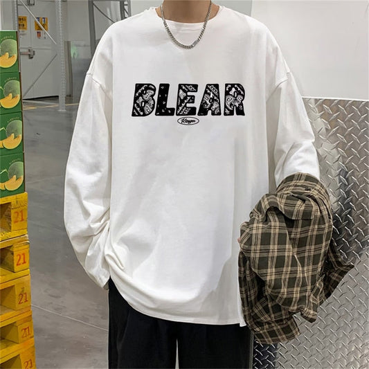 sanyamk Men Long Sleeve T-shirts Letter Print O-neck Oversize 8XL Ulzzang Streetwear Men 2022 Autumn Winter Korean Long Sleeve Tees