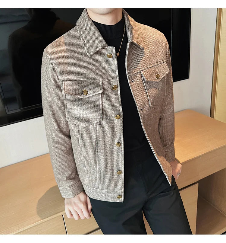 Bonsir Nwe Slim Fit Woolen Plaid Bomber Winter Jacket Men Japanese Streetwear Men Jacket Winter Jackets For Men Brand Coat S-3XL