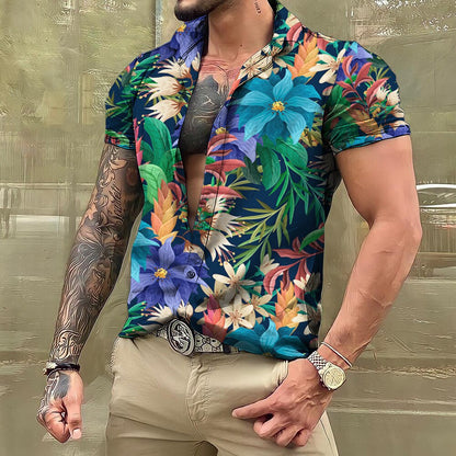 sanyamk Shirts And Blouses Hawaiian Men's Shirt Tropical 3D Print Casual Beach Short Sleeve Tops Oversized Tees Man Clothing Camisa