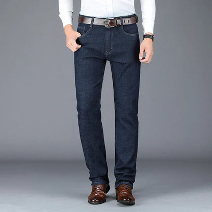 sanyamk Autumn Thick Jeans for Men New Solid Color Business Casual Jeans Loose Straight Soft Bamboo Fiber Jeans Men Pants