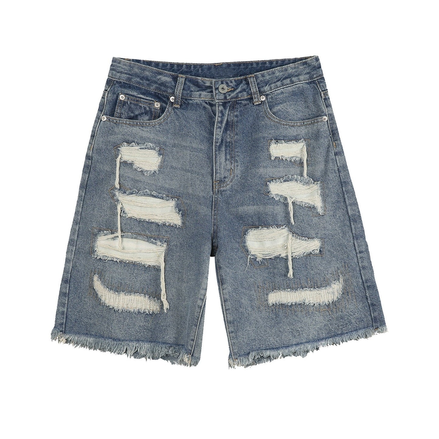 sanyamk Men's Shorts Wear Summer New Korean Fashion Loose Hole Burr Design Denim Casual Vintage Temperament Male T3930