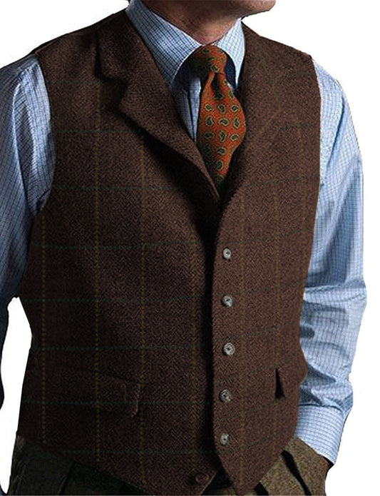 sanyamk Mens Suit Vest Green Wedding Wool Herringbone Tweed Business Waistcoat Jacket Casual Vests For Groomsmen Man Wedding