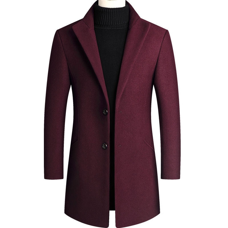 Men Long Trench Coats Cashmere Wool Blends Winter Jackets New Male Warm Long Coats Male Business Casual Trench Coats Size 4XL