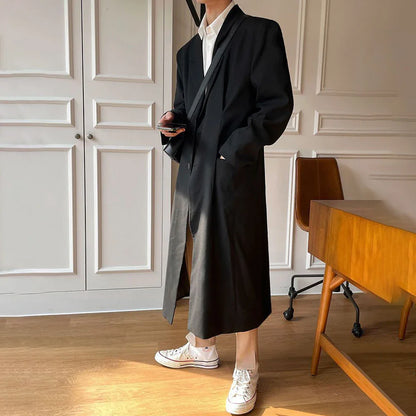 sanyamk Coat Men's Mid-Length Autumn New Men'S Korean Style Trendy Loose Over-The-Knee Casual Retro Comfortable Simple Suit Collar Coat