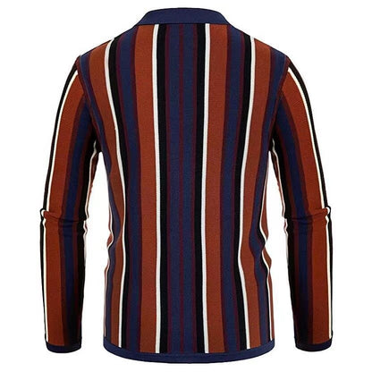 sanyamk New Spring Autumn Men Sweater Shirt Dtripe Splicing Color Slim Stretch Knit Tops Long Sleeve Polo Business Casual Male Clothing