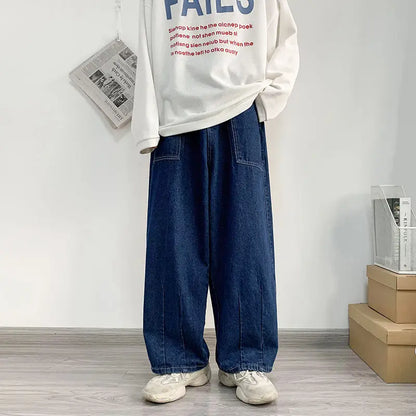 sanyamk Spring Autumn New Solid Color Cowboy Straight Pants Man Japanese Style Loose Fashion Hip Hop Personality Wide Leg Trousers