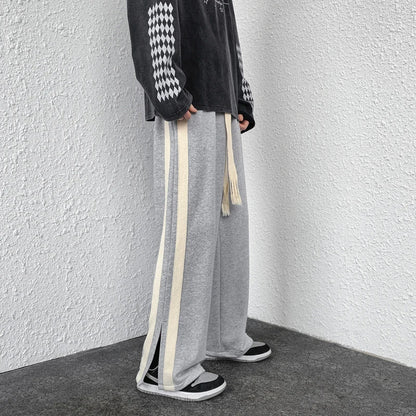 Bonsir Side Striped Printed Men Sweatpants Streetwear Wide Leg Trousers 2024 Oversized Harem Pants