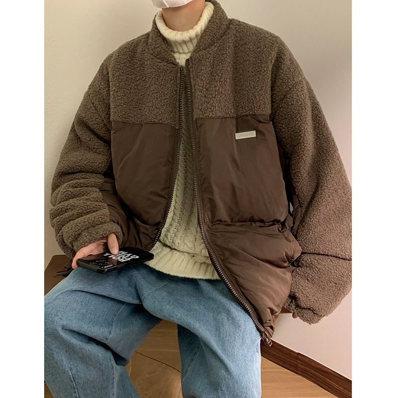 Bonsir Winter Jacket Men Warm Fashion Retro Thicken Lamb Wool Jacket Men Streetwear Korean Loose Oversized Thick Short Coat Mens Parker