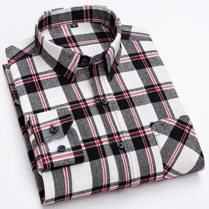 sanyamk Long Sleeve Flannel Plaid Shirts For Men Daily Tops Spring Autumn New 100% Cotton Regular Fit Checkered Casual Shirt Large Size