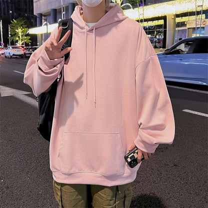 sanyamk Hoodies High Quality Casual Sweatshirt Hip hop Loose Oversize Cotton Long Sleeve Hoodie Retro Velvet Pure Color D37