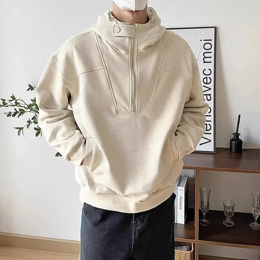 sanyamk Mens American High Street Half-Zip Couple Hoodie Autumn Winter Genderless Trendy Solid Color High Collar Hooded Jacket Unisex