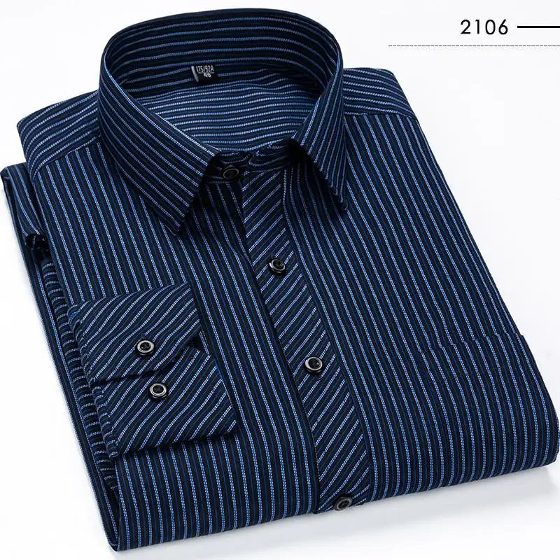 sanyamk Single Patch Pocket Formal Business Standard Office  Men's Classic Long Sleeve Solid Basic Dress ShirtsSIZE 47 48