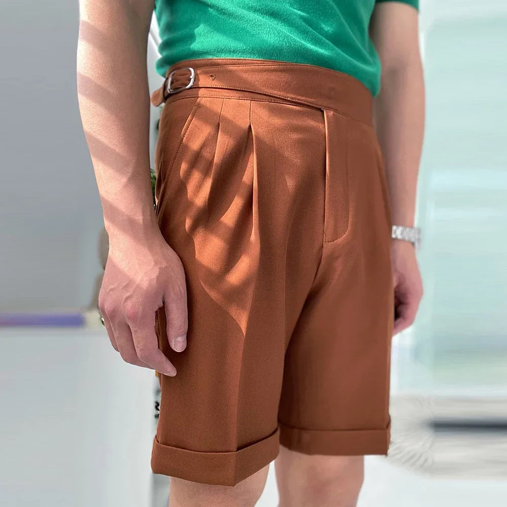 Bonsir Summer Men Shorts Fashion Color Naples High Waist Straight Shorts Solid Color Capri Pants Retro Casual Pants Men Clothing