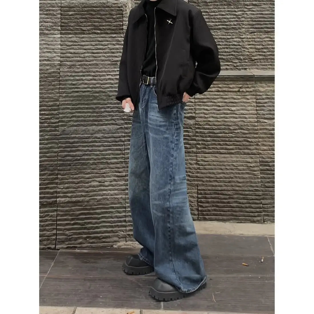 sanyamk Y2k Autumn street trend personalized straight leg wide leg washed jeans American men and women hip-hop loose casual pants