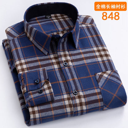 Bonsir 6XL autumn winter Flannel business casual iron free 100% cotton plaid long sleeve men's shirt large quality wrinkle resistant