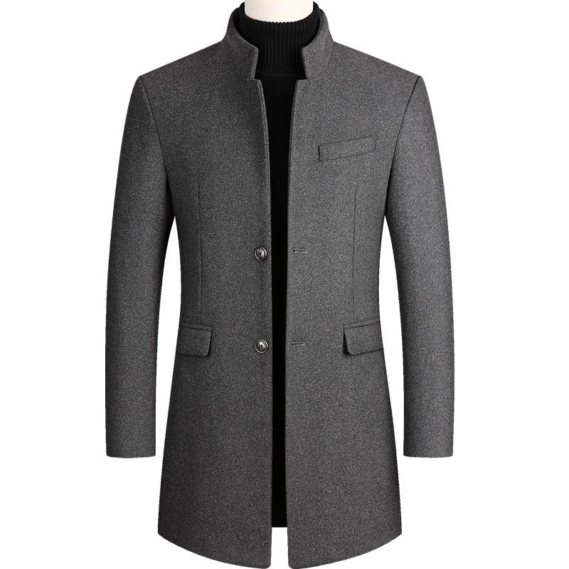 Men Long Trench Coats Cashmere Wool Blends Winter Jackets New Male Warm Long Coats Male Business Casual Trench Coats Size 4XL