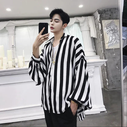 Bonsir Striped Shirts Men Autumn Chic All-match Korean Commuting Style Harajuku Long Sleeve High Street Fashion Hipster Males Clothing