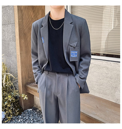 sanyamk Mens Suits Sets Jacket Pant Men Korean Streetwear Office Fashion Loose Casual Blazer Suit Jacket Pant Chic Trend Dress Suits