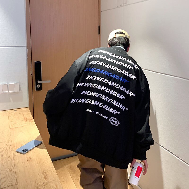 Bonsir Loose Letter Graphic Men Bomber Jackets Spring Casual Fashion Coats Harajuku Fashion Brand Clothing Male Streetwear