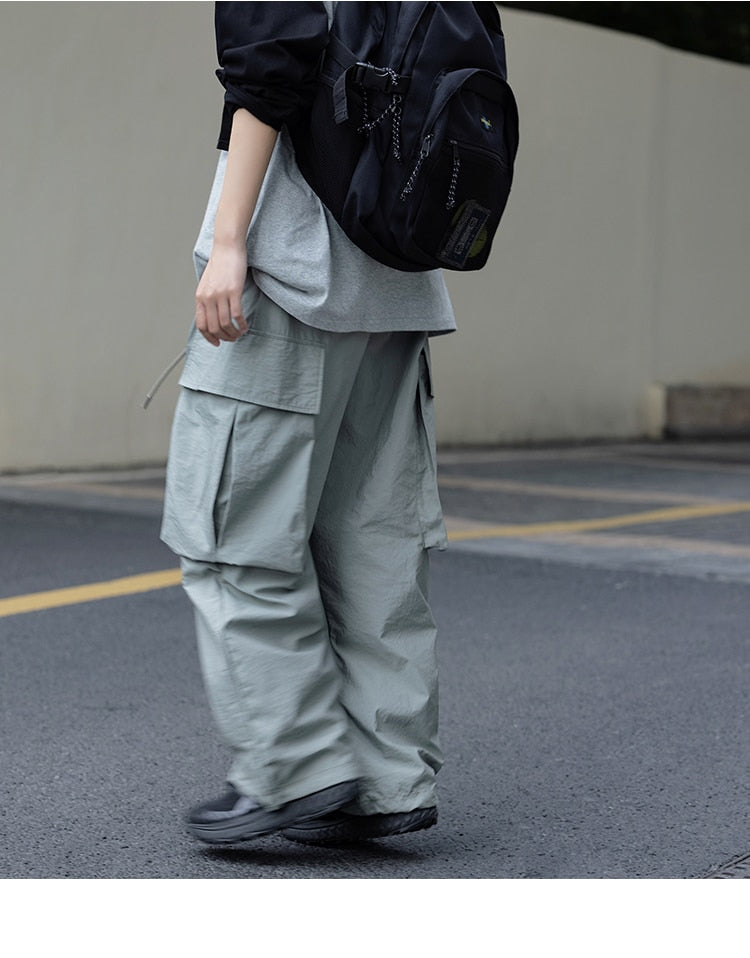 Bonsir Summer Oversized Cargo Pants Men Fashion Pocket Casual Pants Mens Japanese Streetwear Loose Hip Hop Straight Pants Mens Trousers