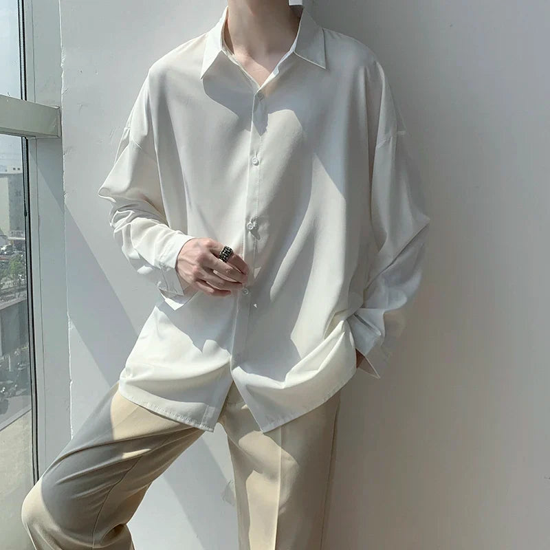 Bonsir Black Long sleeved Shirts Men Solid Lapel Shirt Korean Comfortable Blouses Men Casual Loose Classic Summer Autumn Shirt