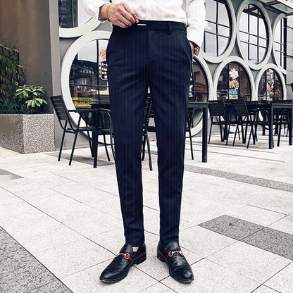 sanyamk Business British Style Elegant Striped Formal Suit Trousers Men's Off-shelf Slim-fit Fashion Gentleman Straight Casual Trousers